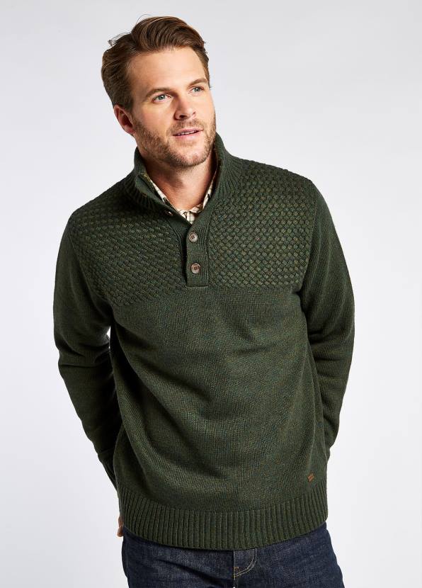 Dubarry Clothing Men Roundwood Button Neck Sweater Olive 862D1077